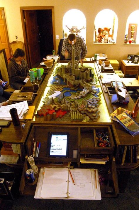 Dungeons And Dragons Room, Gaming Table Diy, Gamer Room Diy, Dnd Room, Dnd Table, Rpg Table, Board Game Room, Dragon Table, Nerd Room