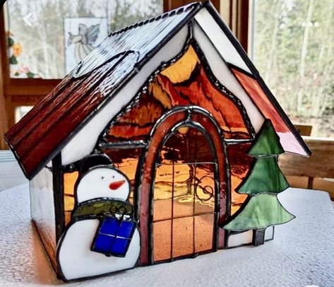 Stained Glass Gingerbread, Stained Glass Christmas Patterns, Glass Gingerbread House, Glass Houses, Stained Glass Church, Glass Book, 3d House, Stained Glass Pattern, Christmas Village Houses