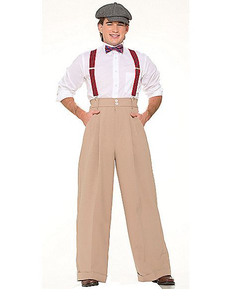 http://www.spirithalloween.com/product/adult/shop-by-character-adult/1920-s/roaring-20s-deluxe-mens-pants/pc/682/c/796/sc/797/692.uts?thumbnailIndex=14 Roaring 20s Men, Roaring 20s Party Outfit, Suspenders Men Fashion, 20s Men, Drowsy Chaperone, 20s Costume, Costume Pants, Roaring 20s Party, Cream Trousers