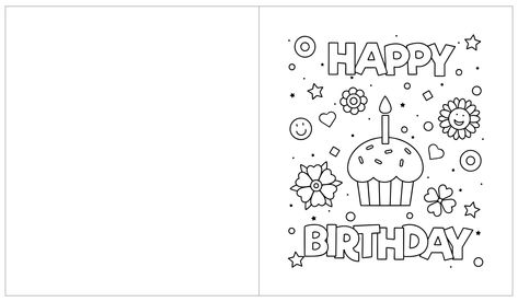 Free Printable Birthday Cards To Color For Adults Colouring Birthday Card Printable, Coloring Cards Printable, Happy Birthday Coloring Card, Happy Birthday Coloring Pages For Adults, Free Printable Birthday Cards To Color, Birthday Card Coloring Printable, Birthday Card Templates Printable Free, Black And White Birthday Nails, White Birthday Nails