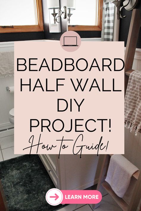 BEADBOARD Half Wall Project Bead Board Over Tile Bathroom, Half Bathroom Ideas Beadboard, Small Bathroom Ideas Beadboard, Full Wall Beadboard Bathroom, Bathrooms With Beadboard Walls, Beadboard Powder Room Ideas, Easy Bead Board Wall, Bead Bored Walls, Powder Room Wall Paneling