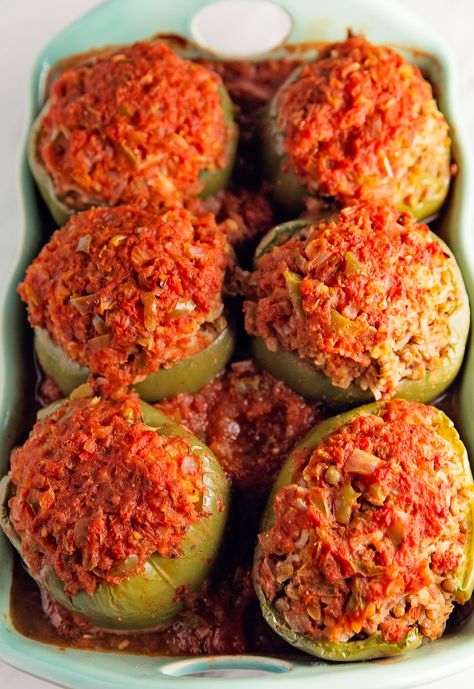 This Old Fashioned Stuffed Pepper dish is sure to transport you back in time.  A nod to the original recipe, it is truly delicious.  A fabulous Whole Food Plant Based recipe. Oil free, sugar free, no highly processed ingredients, and gluten free.