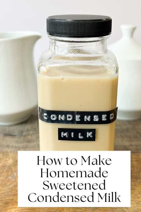 Learn How to Make Homemade Sweetened Condensed Milk with our simple, step-by-step guide! This easy recipe uses just a few ingredients to create a rich, creamy, and perfectly sweetened condensed milk that's ideal for baking, coffee, or desserts. Save money and enjoy the superior taste of homemade. Visit our blog for the full recipe and instructions to start making your own sweetened condensed milk today! Homemade Sweetened Condensed Milk, Homemade Condensed Milk, Sweetened Condensed Milk Recipes, Coffee Desserts, Sweet Condensed Milk, Milk Dessert, Homemade Goodies, Condensed Milk Recipes, Dairy Free Alternatives