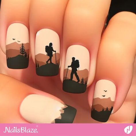 Camping Nail Ideas, Mountains Nail Art, Camping Nails Designs, Mountain Nails Designs, Mountain Nail Art, Camping Nails, Nail Art Summer, Summer Nail, Nails Designs