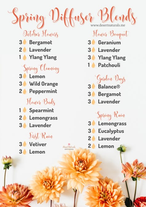 Spring Diffuser Blends with spring flowers Home Essential Oil Blends, Home Diffuser Blends, May Diffuser Blends, Diffuser Oil Blends, Morning Essential Oil Blend, Spring Essential Oil Blends, How To Make Scented Candles At Home, Essential Oil Blends For Diffuser, Essential Oils Blends