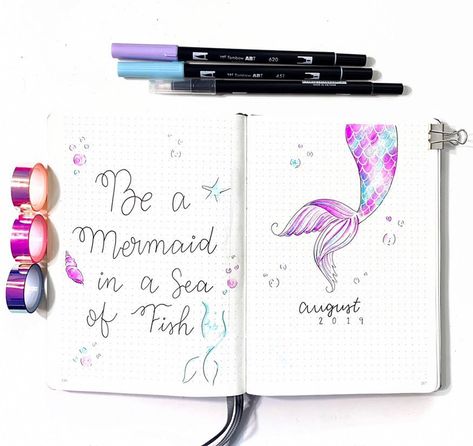 Mermaid Bullet Journal, Monthly Bujo, Bujo Themes, Bullet Journal Design Ideas, Mermaid Theme, Journal Design, A Mermaid, A Sea, Journal Ideas