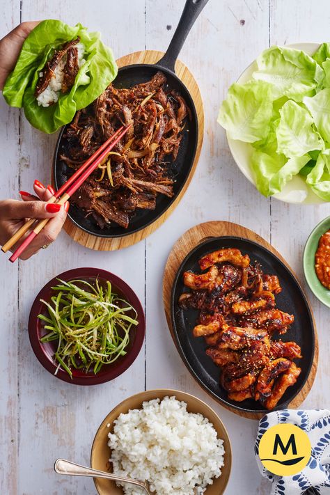 Summer Big Batch: Korean BBQ Platter
with Rice, Lettuce & Ssamjang Sauce Bbq Feast, Marley Spoon Recipes, Bbq Platter, Korean Bbq Sauce, Delicious Vegetarian Recipes, Batch Recipes, Beef Wraps, Beef And Pork, Marley Spoon