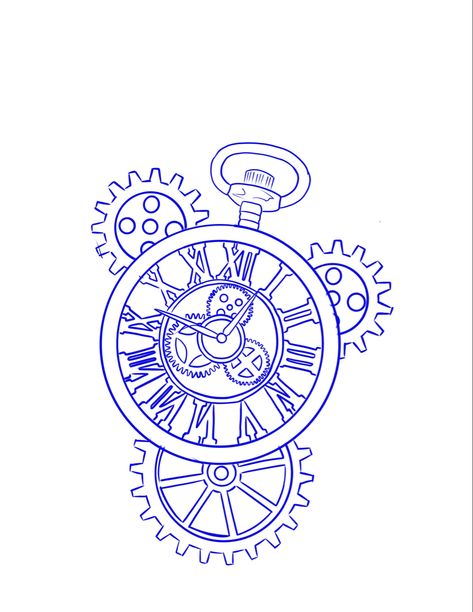 Clock Cogs Drawing, Gears And Flowers Tattoo, Clock Face Drawing, Steam Punk Clock Tattoo, Clock Stencils Tattoo, Clock Gears Drawing, Cogs Drawing, Steampunk Clock Tattoo, Gears Tattoo Design