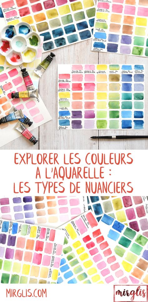 Explorer les couleurs à l’aquarelle : les différents types de nuanciers — Mirglis - Sarah Van Der Linden Watercolour Tutorials, Painting Tips, Art Materials, Art Journal, Art Supplies, Van, Drawings, Color, Art