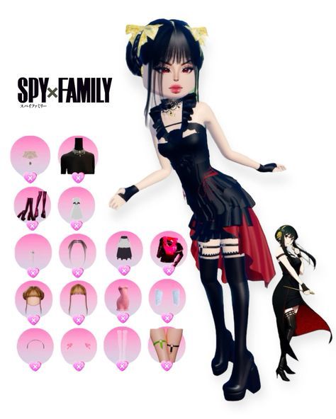 Dti Spy X Family, Spy X Family Dress To Impress, Totally Spies Dress To Impress, Yor Forger Dress To Impress, Anime Outfits Dress To Impress, Dti Theme Cosplay, Dress To Impress Anime Theme, Dress To Impress Spy Theme, Spy Dti Outfit