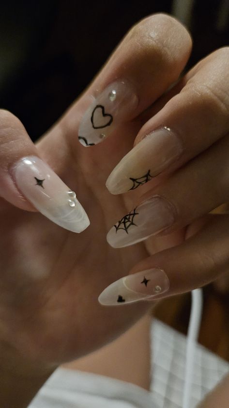 y2k style nails with spiderweb and hearts Halloween Y2k, Sleepover Things, Sleepover Things To Do, Style Nails, Y2k Nails, Y2k Emo, Star Nails, Cute Acrylic Nails, Spider Web