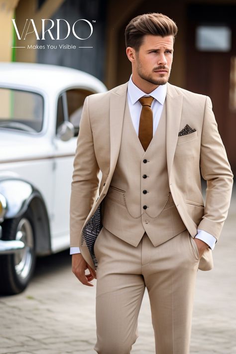 Full Suits For Men Wedding, Prom Suit Men, Beige Suits For Men, Tan Suits, Suit For Men Wedding, Event Attire, Blonde Man, Men Prom, Costume Beige