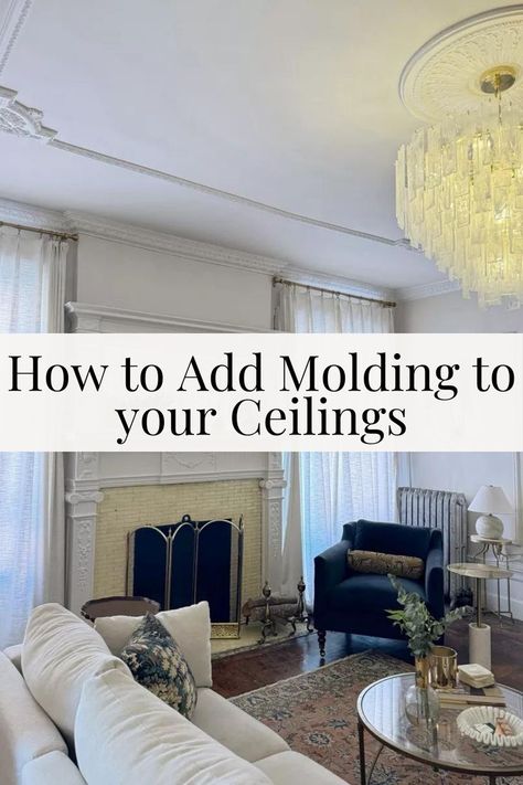 Discover how to add a touch of Parisian aesthetic to your home with DIY ceiling molding, effortlessly blending French interior design into your DIY home design projects. Elevate your space with timeless elegance and intricate details, transforming your home into a masterpiece of style and sophistication. French Style Ceiling Design, Ceiling Light Molding, French Ceiling Moldings, High Ceiling Molding Ideas, Trim Ceiling Ideas, Diy Ceiling Molding, Ceiling Millwork Ideas, Bedroom Ceiling Trim, Celling Decoration Ideas