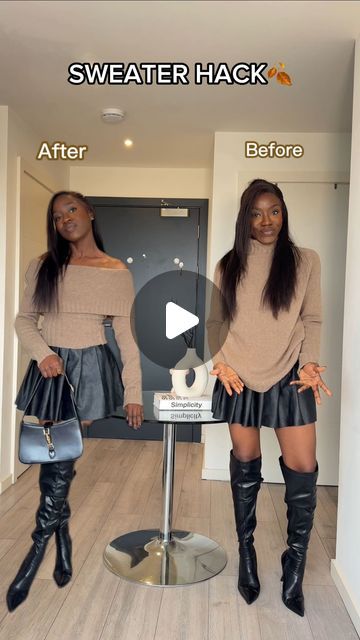 Fikkypearl / UK Fashion Influencer on Instagram: "STYLING SWEATER /TRYING VIRAL FASHION HACK 🍂 

It’s Cardigan season, if you’re bored of your sweater try this fashion hack for a Casual Fall Outfit and you’ll have an off shoulder Knit sweater

#fashionhacks #stylinginspiration #autumntrends 

Casual outfit, fall outfit, sweater outfitinspo, autumn outfit" Cardigan On Shoulder Outfit, Dress With Sweater Over It Fall Outfits, Sweater Hacks Style, Sleeveless Sweater Dress Outfit, Dress With Sweater Over It, Off Shoulder Knit Sweater, Sweater Hacks, Casual Outfit Fall, Apple Scones