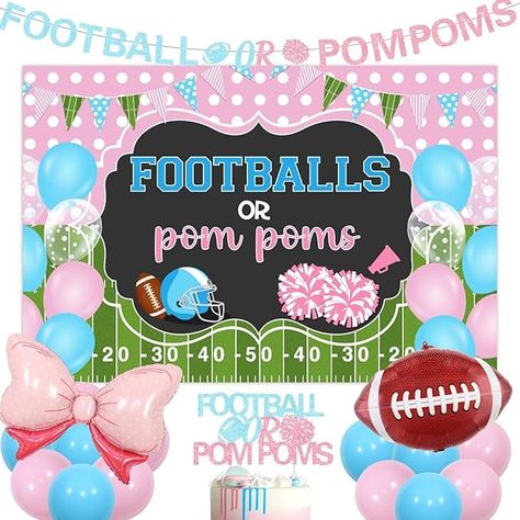 Amazon.com: kreat4joy Football Gender Reveal Decorations, Football or Pom Poms Gender Reveal Decorations Backdrop Banner Cake Topper, Pink Blue Football Bow Foil Balloons for Touchdowns or Tutus Gender Reveal : Home & Kitchen Touchdowns Or Tutus Gender Reveal, Football Gender Reveal, Gender Reveal Unique, Football Decorations, Baby Shower Brunch, Gender Reveal Decorations, Cake Banner Topper, Baby Gender Reveal Party, Blue Football