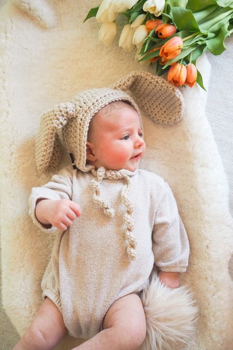 Knitted Bonnet, Bunny Bonnet, Easter Bonnet, Baby Bonnets, Baby Bonnet, Bunny Ears, Personalized Tags, Bunny Ear, Baby Shower Gift