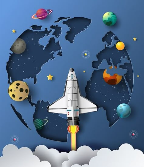 National Science Day, Science Day, Space Themed Bedroom, Cutout Art, Paper Cutout Art, Vector Technology, Kids Interior Room, Paper Cut Art, Space Shuttle