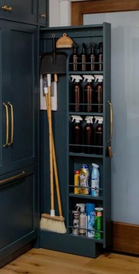 Larder Utility Room, Container Store Closet, Cabinet Under Stairs, Under Stairs Nook, Broom Storage, Cocina Ideas, Tall Kitchen Cabinets, Utility Cabinet, Kitchen Cabinet Organization Ideas