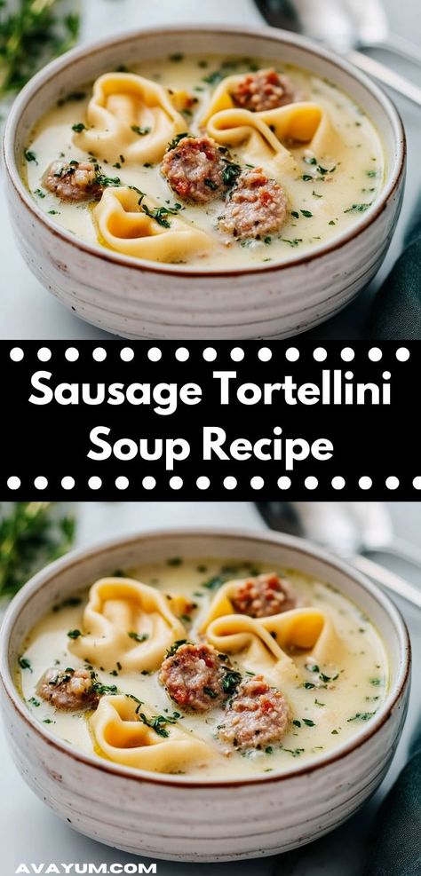 This easy Sausage Tortellini Soup is a delightful blend of hearty ingredients. With juicy sausage, delicious tortellini, and a mix of veggies, it's a satisfying dish for any weeknight meal. Healthy Tortellini Recipes Soups, Tortellini Soup With Italian Sausage And Cream Cheese, Tortellini Sausage Recipes, Easy Sausage Tortellini Soup, Healthy Tortellini Recipes, Rope Sausage, Sausage And Tortellini, Fresh Dinner Ideas, Italian Sausage Tortellini Soup