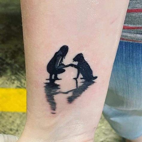 Dog Swimming Tattoo, Service Dog Tattoo, Dog Curled Up Tattoo, Cute Couple Tattoo Ideas, Cute Couple Tattoo, Manu Tattoo, Willow Tattoo, Matching Tattoos For Couples, Sky Tattoo