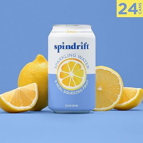 Spindrift Sparkling Water, Lemon Flavored, Made with Real Squeezed Fruit, 12 Fl Oz Cans, Pack of 24 (Only 3 Calories per Seltzer Water Can) Soda Substitute, Make Way For Ducklings, Wine Spritzer, Water Lemon, Seltzer Water, Carbonated Water, Carbonated Drinks, Club Soda, Flavored Water