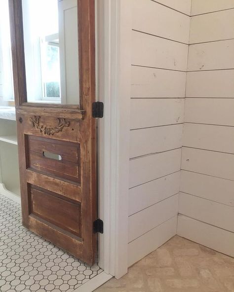 Whitetail Farmhouse (@whitetailfarmhouse) on Instagram: old door added to new built home! Whitetail Farmhouse, Paneled Walls, Hidden Pantry, Ship Lap, Farmhouse Door, Brick Pavers, White Cottage, Pantry Door, Old Farmhouse