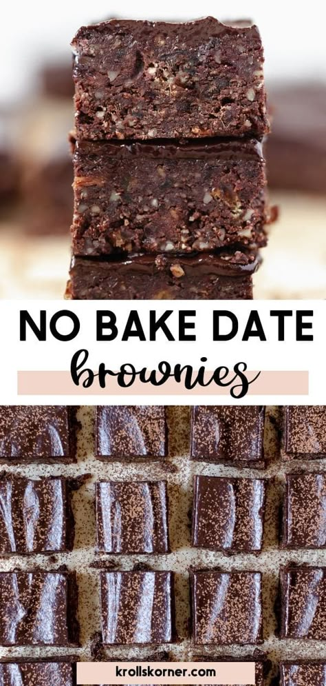 Date Brownies are a healthy treat filled with Medjool dates, walnuts, unsweetened cocoa powder and peanut butter. They are an easy no-bake dessert you'll love! Desserts With Dates, Date Recipes Healthy, Date Recipes Desserts, Date Brownies, Healthy Harvest, Unsweetened Cocoa Powder, Healthy Brownies, Date Recipes, Healthy Treat