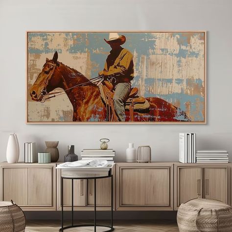 Minimalist Cowboy in Desert Scene, Boho Bedroom Art, Framed Canvas Print, Rustic Living Room Decoration, Western Wall Art - Etsy Saudi Arabia Boys Cowboy Room, Boho Bedroom Art, Living Room Decor Rustic, Desert Scene, Western Wall Art, Wall Painting Decor, Western Wall, Modern Western, Graphic Design Tools