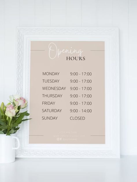 Opening Hours Template Salon Hours Template Printable Salon - Etsy Spain Opening Hours Template, Salon Openings, Nail Salon Design, Nail Room, Salon Design, Beauty Salon, Template Printable, Craft Supplies, Beauty