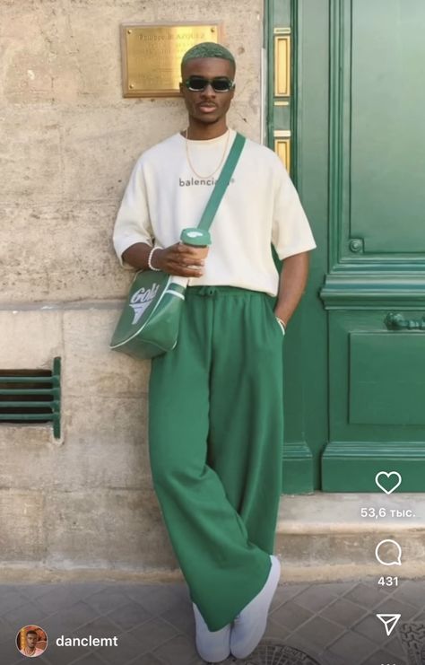 Aesthetic Green Outfits Men, Mens Fashion Colorful, Male Streetwear, Black Men Street Fashion, Men Street Fashion, Men Stylish Dress, Street Fashion Men Streetwear, Guys Clothing Styles, Green Fits