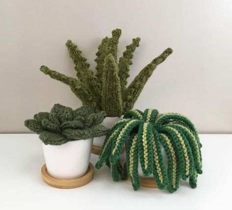 It’s Always The Right Time To Knit a Mini Houseplant Trio … So Fun, Makes A Great Gift! | KnitHacker Toys For Rats, Crochet Nature, Baby Toys Crochet, Sheep Crochet, Crochet Home Decor Ideas, Crochet Succulent, Retro Crochet, Crochet Plants, Rabbit Crochet