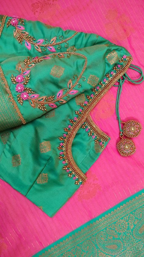 Lifestyle boutique Simple Ariya Work Blouse Design, 1000 To 1500 Range Aari Work Blouses, Aariwork Blouse Designs, Latest Blouse Neck Designs, Pink Blouse Designs, Lifestyle Boutique, Work Blouse Designs, Aari Design, Maggam Work Blouse