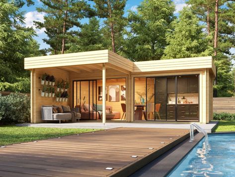 Summer House Design, Contemporary Garden Rooms, Garden Pods, Pool House Designs, Garden Cabins, Farmhouse Fresh, Garden Swimming Pool, Sauna Room, Home Gym Design