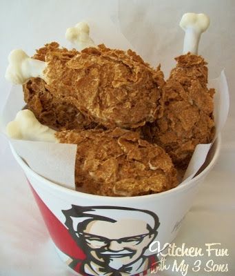 KFC Fried Chicken Bucket and Sides…APRIL FOOLS! Drumstick Cake, Fried Chicken Cake, Fried Chicken Bucket, Kentucky Chicken, April Fools Food, Kfc Fried Chicken, Chicken Bucket, Chicken Cake, Kfc Chicken