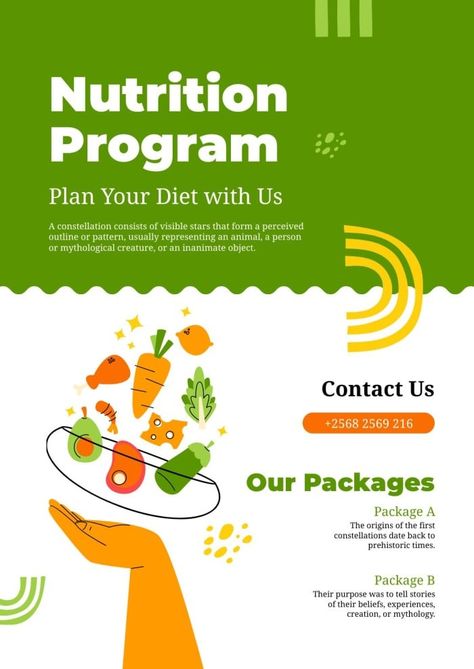 Hand-drawn Creative Nutrition Program Packages Poster Creative Nutrition Poster Design, Nutrition Poster Design, Nutrition Brochure, Health Poster Design, Nutritionist Business Cards, Herbalife Nutrition Facts, Club Invitation, Nutrition Design, Wellness Coaching Business