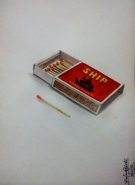 Match box Matchbox Sketch, Match Box Drawing, Object Shading, Object Painting, Box Drawing, Draw A Box, Prismacolor Art, Applied Art, 3d Art Drawing