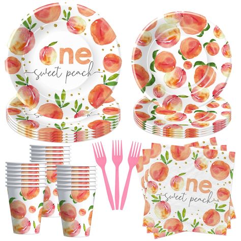 PRICES MAY VARY. 【Peach 1st Birthday Decorations】Transform any first birthday celebration into a charming affair with our peach first birthday party supplies tableware. It has a delightful peach color scheme and cute design elements and is perfect for celebrating this milestone occasion 【Complete Party Solution】Our peach party decorations dinnerware set can accommodate up to 24 guests and includes 24pcs 9'' one sweet peach dinner plates, 24pcs 7'' peach dessert plates, 24pcs napkins, 24pcs cups, One Sweet Peach Birthday, Peach Party Decorations, Baby First Birthday Themes, Peach Party, Birthday Table Decorations, Baby Birthday Themes, Birthday Plate, Party Table Cloth, 1st Birthday Decorations