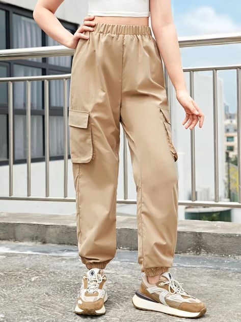 SHEIN Teen Girls High Waist Cargo Pants | SHEIN USA Cargo Pants Professional, Khakis For Women, Cargo For Women, High Rise Cargo Pants, How To Style Cargo Pants Women Casual, Women’s Cargo Pants, Cargo Pants Crop Top Outfit, Cargo Pants Style Women, Cargo Pants Tight