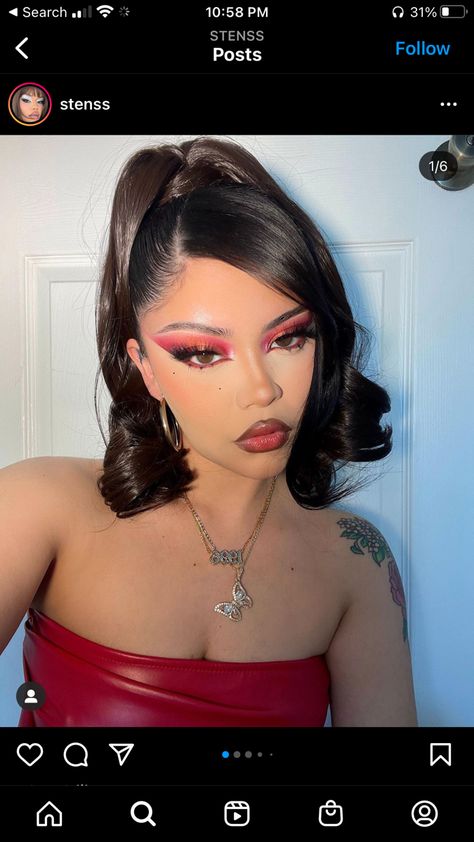 Red Eyeshadow Look, Red Eye Makeup, Dark Eyeshadow, Red Eyeshadow, Soft Glam Makeup, Red Makeup, Sleek Ponytail, Baddie Makeup, Makeup Obsession