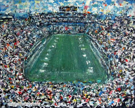 Football Stadium, Oil painting, 24 x30 in Football Art Painting, Football Stadium Painting, Football Painting Ideas, Football Stadium Drawing, Stadium Painting, Nola Cooler, Football Painting, Football Paintings, Stadium Art