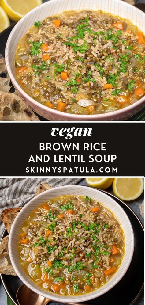 Lentil And Brown Rice Soup, Rice And Lentil Soup, Thm Lentil Soup, Lentil Rice Soup, Brown Rice Soup Recipes, Lentil And Rice Recipes, Brown Lentil Recipes, Rice And Bean Soup, Pancreatic Diet