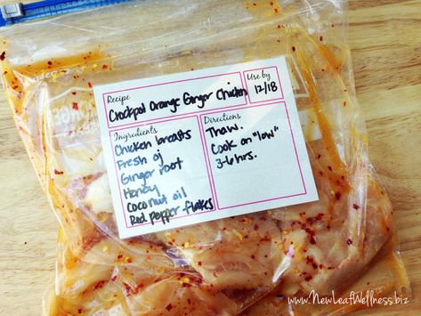 Orange Ginger Chicken, Freezer Dinners, Slow Cooker Freezer Meals, Freezer Friendly Meals, Freezable Meals, Make Ahead Freezer Meals, Crock Pot Freezer, Freezer Meal Prep, Food Saver