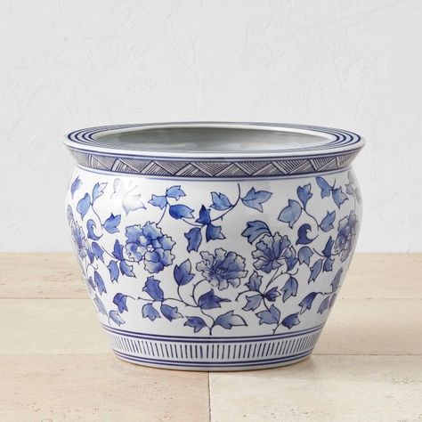 Blue & White Ceramic Planter, Large | Williams-Sonoma Hamptons Vibe, Entertaining Table Settings, Chinese Plants, Large Ceramic Planters, Blue White Ceramic, White Ceramic Planter, Blue Planter, Porcelain Planter, Table Setting Inspiration