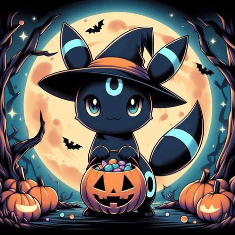 Pokemon Tattoo Umbreon, Halloween Umbreon, Pokemon Halloween Art, Pokemon Halloween Wallpaper, Halloween Pokemon Art, Umbreon Art, Umbreon Pokemon, Tree Frog Tattoos, Eevee Wallpaper