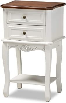 Baxton Studio 165-10695-AMZ Nightstands, White/Cherry Brown Pretty Nightstand, Traditional Bedside Tables, Brown Nightstands, Provincial Furniture, French Provincial Furniture, Antique French Country, White Washed Oak, Oak Nightstand, Cherry Brown