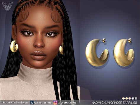 The Sims Resource - Naomi Chunky Hoop Earrings Sims 4 Bamboo Earrings, Sims Earrings, Sims 4 Jewelry Cc, Sims 4 Jewelry, Cc Jewelry, Cc Shopping, Sims 4 Traits, The Sims 4 Skin, Sims 4 Teen