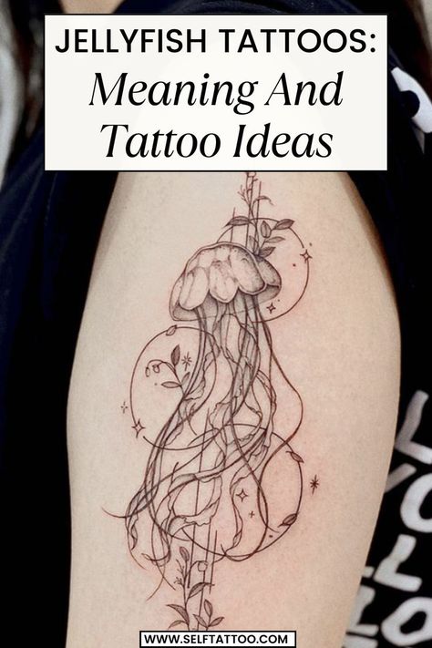 Jellyfish Tattoo Color, Small Jellyfish Tattoo, Simple Jellyfish Tattoo, Trend Tattoos, Small Jellyfish, Self Tattoo, A Tattoo Design, Tattoos Meaning, Jellyfish Tattoo