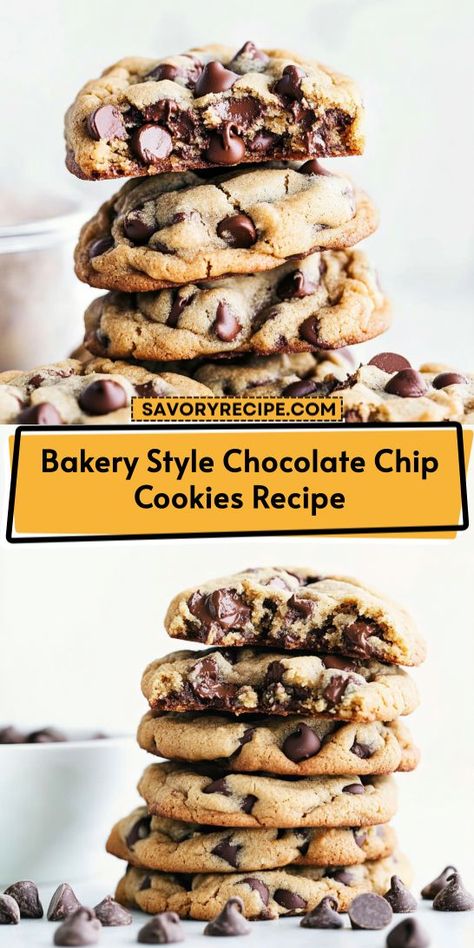 Treat yourself to warm, gooey Bakery Style Chocolate Chip Cookies! This recipe guarantees a delightful balance of crispy edges and chewy centers, making every bite a chocolate lover’s dream. Perfect for cookie swaps or cozy nights in, these chocolate chip cookies are a must-try for any dessert lover! Bakery Style Chocolate Chip Cookies, Bakery Chocolate Chip Cookies, Crispy Chocolate Chip Cookies, Chip Recipes, Gooey Chocolate Chip Cookies, Ultimate Chocolate Chip Cookie, Cookies Recipes Chocolate, Homemade Chocolate Chip Cookies, Cookie Bakery