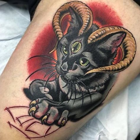 Gothic cat tattoo IG@benjiharristattoos Cat Portrait Tattoos, Black Cat Tattoos, Tattoo Traditional, Halloween Tattoo, Tatuaje A Color, E Tattoo, Home Tattoo, A Black Cat, Halloween Tattoos