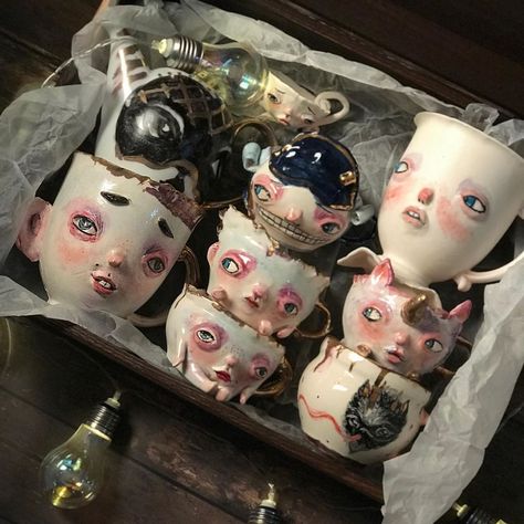 Sazha Gazova on Instagram: “Meanwhile I am about to start working on new cups. What characters would you like  to see as my cups? ❤️ #hifructosemagazine…” Tiny Sandwiches, Ceramics Art, Lowbrow Art, Clay Art Projects, Ceramics Ideas Pottery, Dream Decor, Ceramic Sculpture, Art Reference Photos, Art Toy